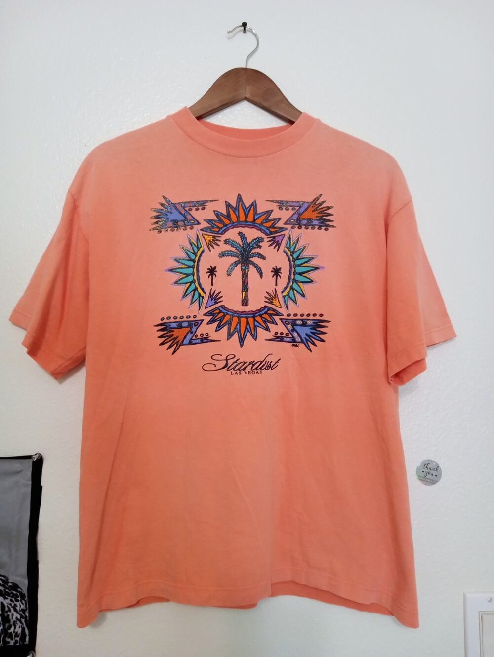 VTG Stardust Las Vegas T-Shirt Retro Casino Palm Tree Puff Paint Graphic SZ L